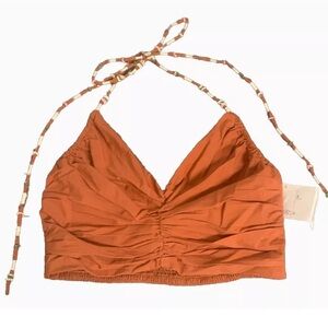 NWT Zara Women’s brown Linen halter top with beaded accents Size Small